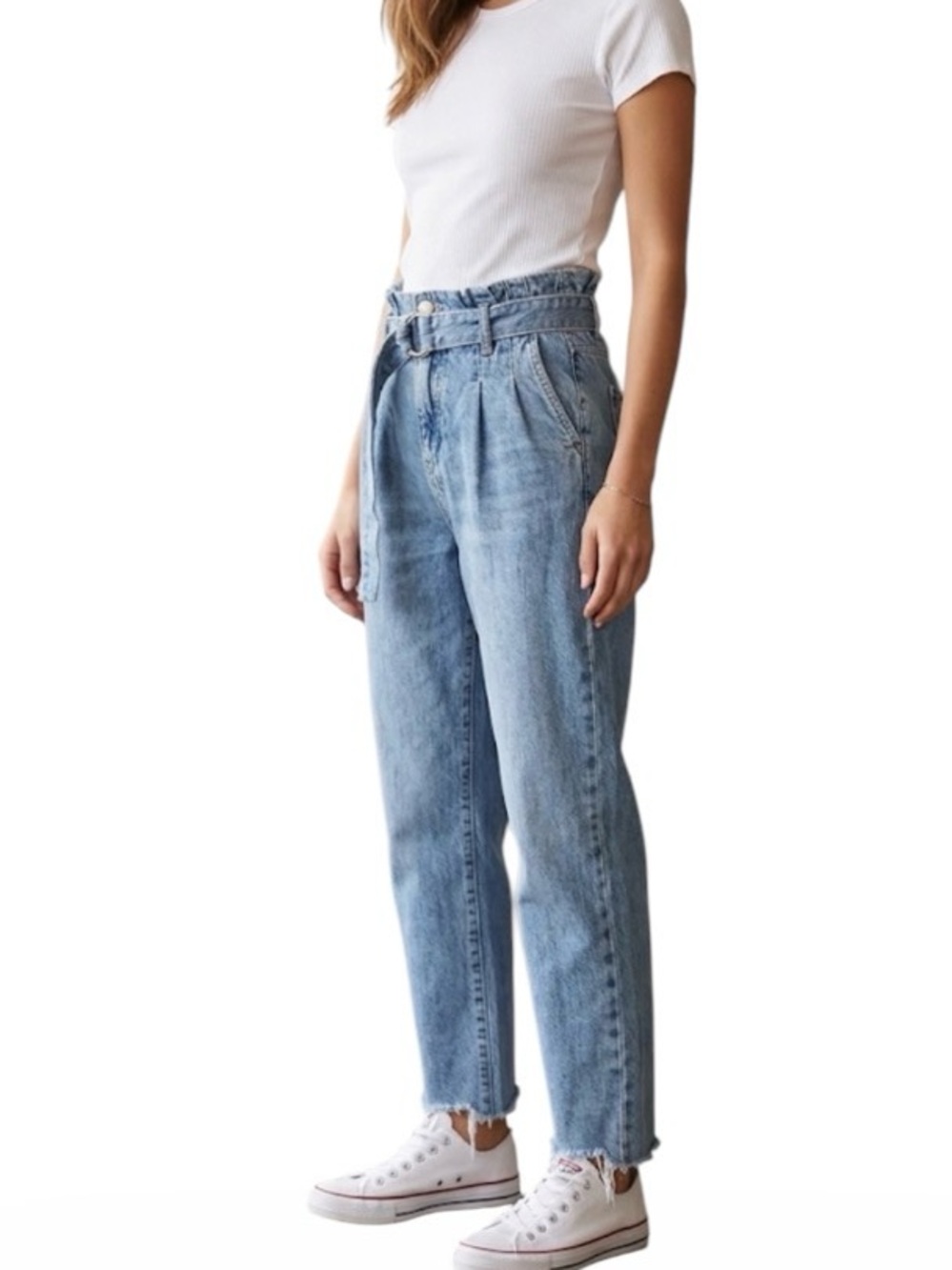 Garage Light Blue Straight Leg Jeans with Paperbag Waist Sz 01